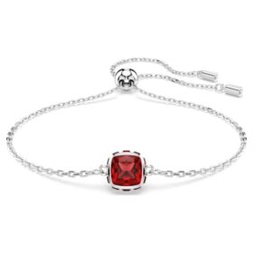 Birthstone Bracelet Square Cut, January, Red, Rhodium Plated