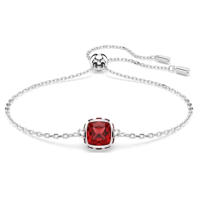 Birthstone Bracelet Square Cut, January, Red, Rhodium Plated Birthstone Bracelet Square Cut, January, Red, Rhodium Plated