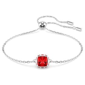 Birthstone Bracelet Square Cut, July, Red, Rhodium Plated