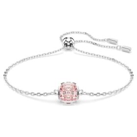 Birthstone Bracelet Square Cut, June, Pink, Rhodium Plated
