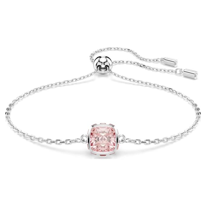 Birthstone Bracelet Square Cut, June, Pink, Rhodium Plated Birthstone Bracelet Square Cut, June, Pink, Rhodium Plated
