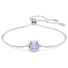 Birthstone Bracelet Square Cut, March, Blue, Rhodium Plated