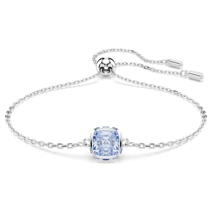 Birthstone Bracelet Square Cut, March, Blue, Rhodium Plated Birthstone Bracelet Square Cut, March, Blue, Rhodium Plated