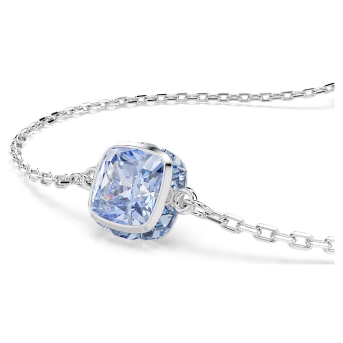 Birthstone Bracelet Square Cut, March, Blue, Rhodium Plated Birthstone Bracelet Square Cut, March, Blue, Rhodium Plated