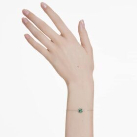 Birthstone Bracelet Square Cut, May, Green, Rhodium Plated