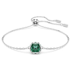 Birthstone Bracelet Square Cut, May, Green, Rhodium Plated