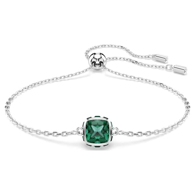Birthstone Bracelet Square Cut, May, Green, Rhodium Plated Birthstone Bracelet Square Cut, May, Green, Rhodium Plated