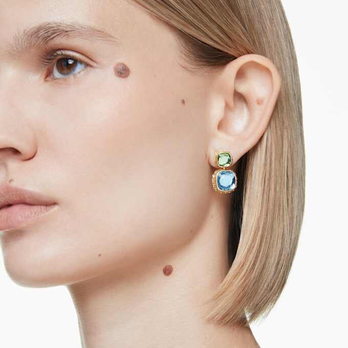 Chroma Drop Earrings Cushion Cut, Multicolored, Gold-Tone Plated Chroma Drop Earrings Cushion Cut, Multicolored, Gold-Tone Plated