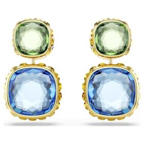 Chroma Drop Earrings Cushion Cut, Multicolored, Gold-Tone Plated