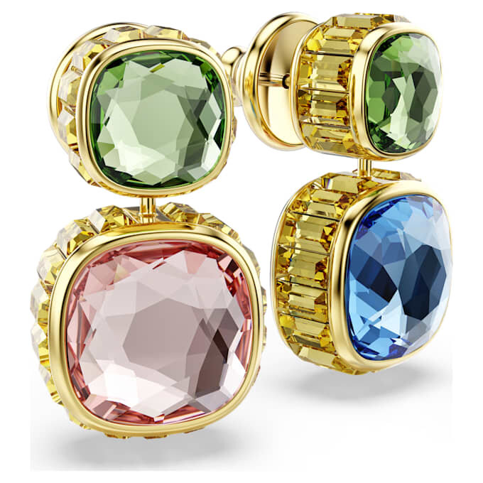 Chroma Drop Earrings Cushion Cut, Multicolored, Gold-Tone Plated Chroma Drop Earrings Cushion Cut, Multicolored, Gold-Tone Plated
