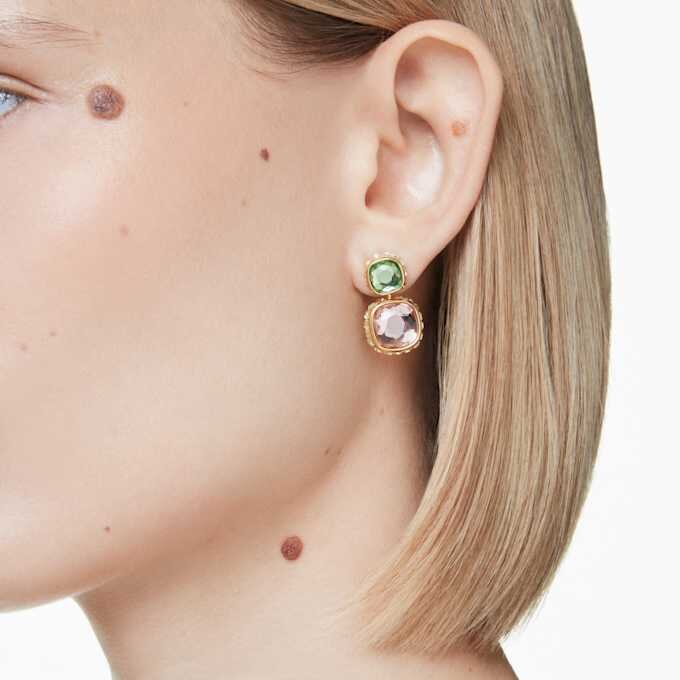 Chroma Drop Earrings Cushion Cut, Multicolored, Gold-Tone Plated Chroma Drop Earrings Cushion Cut, Multicolored, Gold-Tone Plated