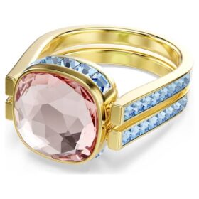Chroma Ring Cushion Cut, Multicolored, Gold-Tone Plated