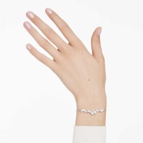 Constella Bangle Crystal Pearl, Round Cuts, White, Rhodium Plated