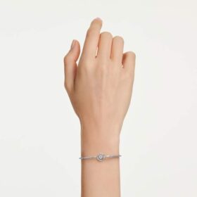Constella Bangle Round Cut, Dancing Stone, White, Rhodium Plated