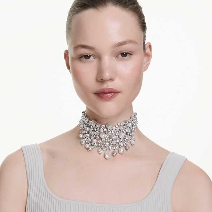 Constella Choker Crystal Pearl, Round Cut, White, Rhodium Plated Constella Choker Crystal Pearl, Round Cut, White, Rhodium Plated