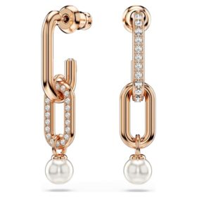 Constella Drop Earrings Crystal Pearl, Round Cut, White, Rose Gold-Tone Plated