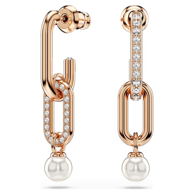 Constella Drop Earrings Crystal Pearl, Round Cut, White, Rose Gold-Tone Plated Constella Drop Earrings Crystal Pearl, Round Cut, White, Rose Gold-Tone Plated