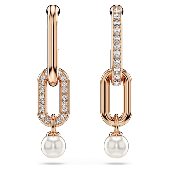 Constella Drop Earrings Crystal Pearl, Round Cut, White, Rose Gold-Tone Plated Constella Drop Earrings Crystal Pearl, Round Cut, White, Rose Gold-Tone Plated