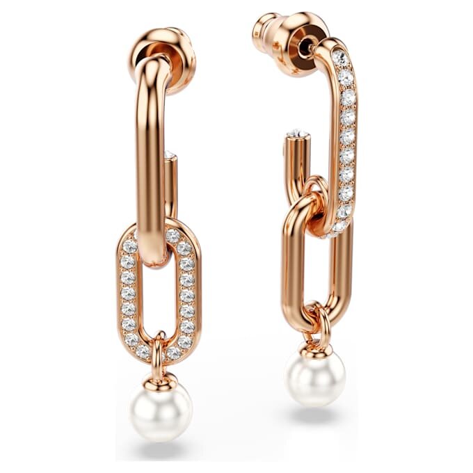 Constella Drop Earrings Crystal Pearl, Round Cut, White, Rose Gold-Tone Plated Constella Drop Earrings Crystal Pearl, Round Cut, White, Rose Gold-Tone Plated