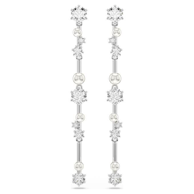 Constella Drop Earrings Crystal Pearl, Round Cuts, White, Rhodium Plated Constella Drop Earrings Crystal Pearl, Round Cuts, White, Rhodium Plated