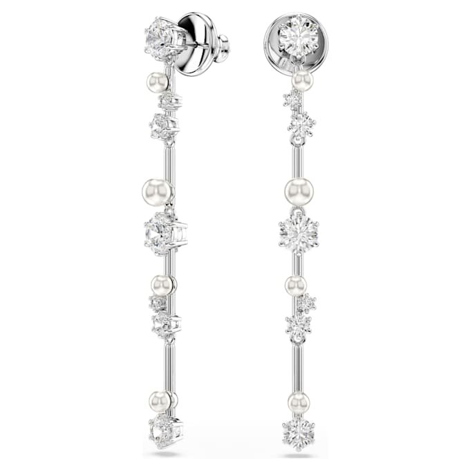 Constella Drop Earrings Crystal Pearl, Round Cuts, White, Rhodium Plated Constella Drop Earrings Crystal Pearl, Round Cuts, White, Rhodium Plated
