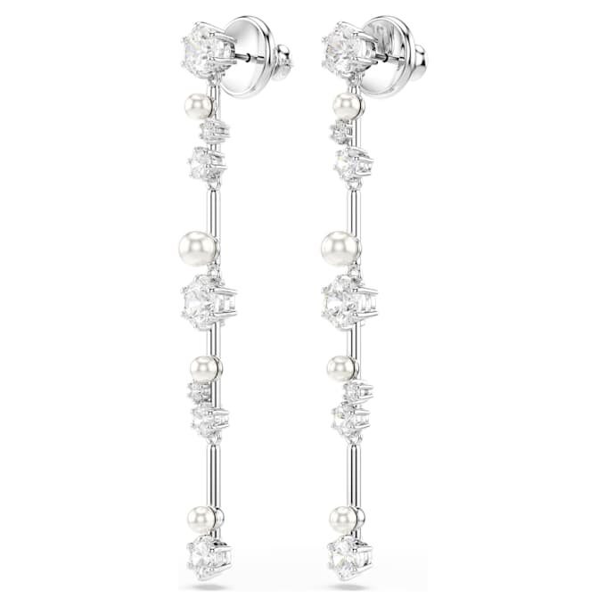 Constella Drop Earrings Crystal Pearl, Round Cuts, White, Rhodium Plated Constella Drop Earrings Crystal Pearl, Round Cuts, White, Rhodium Plated