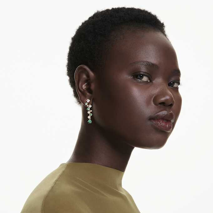 Constella Drop Earrings Mixed Cuts, Green, Gold-Tone Plated Constella Drop Earrings Mixed Cuts, Green, Gold-Tone Plated