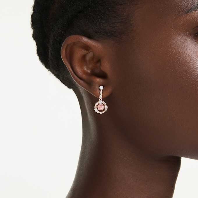 Constella Drop Earrings Round Cut, Dancing Stone, Pink, Rose Gold-Tone Plated Constella Drop Earrings Round Cut, Dancing Stone, Pink, Rose Gold-Tone Plated