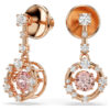 Constella Drop Earrings Round Cut, Dancing Stone, Pink, Rose Gold-Tone Plated Constella Drop Earrings Round Cut, Dancing Stone, Pink, Rose Gold-Tone Plated