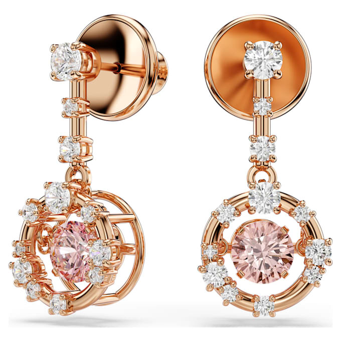 Constella Drop Earrings Round Cut, Dancing Stone, Pink, Rose Gold-Tone Plated Constella Drop Earrings Round Cut, Dancing Stone, Pink, Rose Gold-Tone Plated