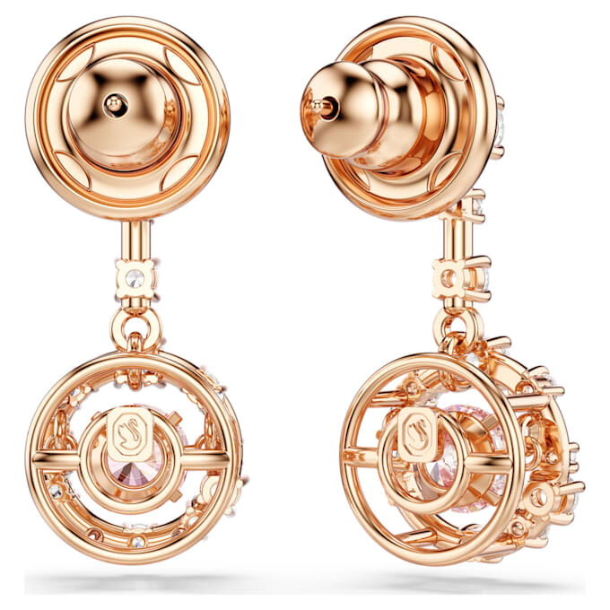 Constella Drop Earrings Round Cut, Dancing Stone, Pink, Rose Gold-Tone Plated Constella Drop Earrings Round Cut, Dancing Stone, Pink, Rose Gold-Tone Plated