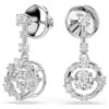 Constella Drop Earrings Round Cut, Dancing Stone, White, Rhodium Plated Constella Drop Earrings Round Cut, Dancing Stone, White, Rhodium Plated
