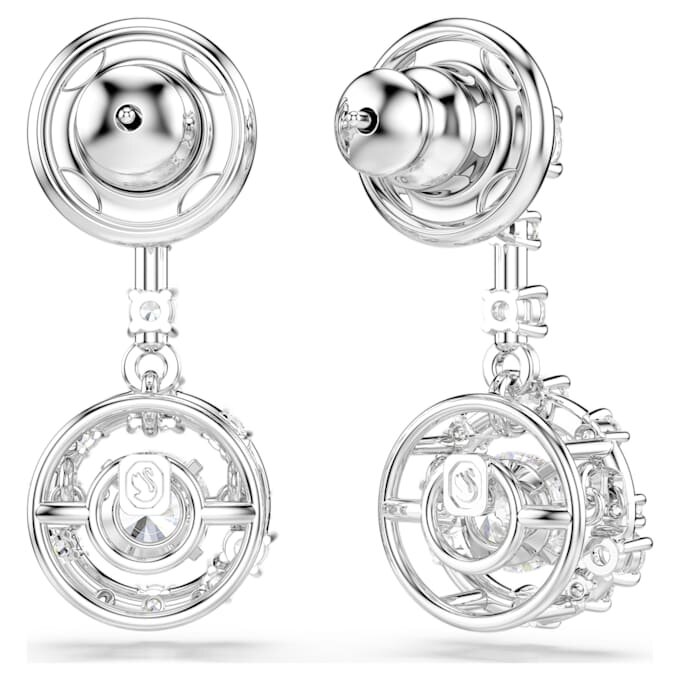 Constella Drop Earrings Round Cut, Dancing Stone, White, Rhodium Plated Constella Drop Earrings Round Cut, Dancing Stone, White, Rhodium Plated