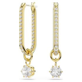 Constella Drop Earrings Round Cut, White, Gold-Tone Plated