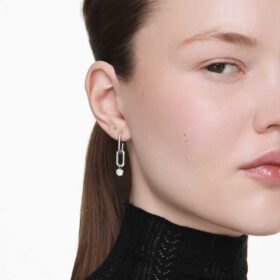 Constella Drop Earrings Round Cut, White, Rhodium Plated