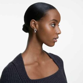 Constella Hoop Earrings Round Cut, White, Rhodium Plated