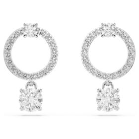Constella Hoop Earrings Round Cut, White, Rhodium Plated