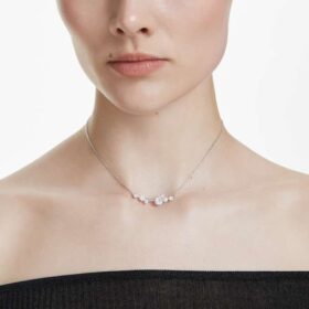 Constella Necklace Crystal Pearl, Round Cuts, White, Rhodium Plated