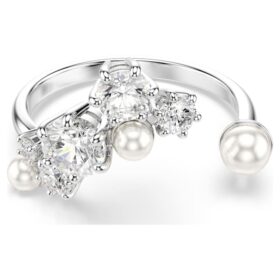 Constella Open Ring Crystal Pearl, Round Cuts, White, Rhodium Plated