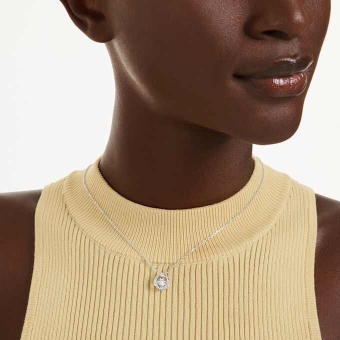 Constella Pendant Round Cut, Dancing Stone, White, Rhodium Plated Constella Pendant Round Cut, Dancing Stone, White, Rhodium Plated