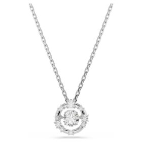 Constella Pendant Round Cut, Dancing Stone, White, Rhodium Plated