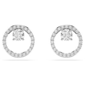 Constella Stud Earrings Round Cut, White, Rhodium Plated