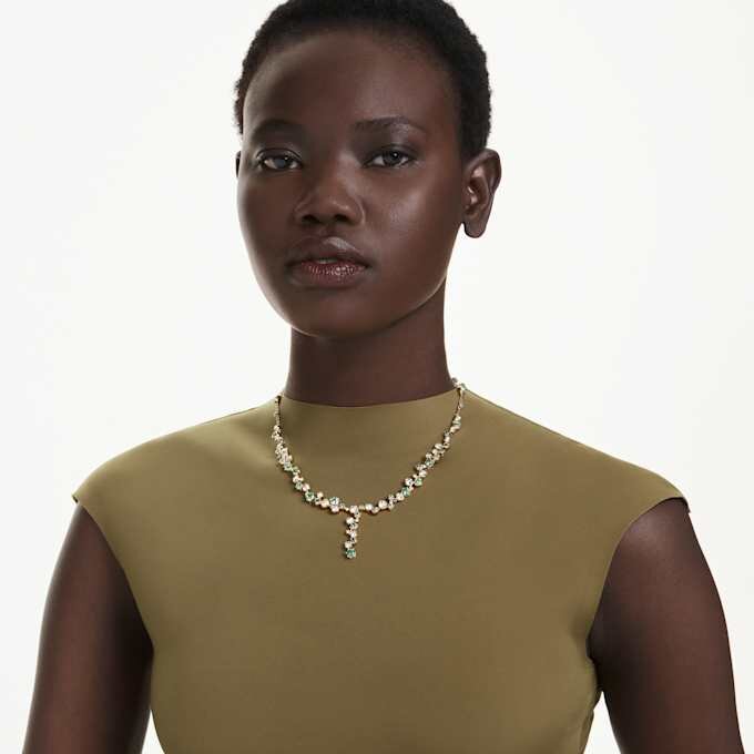 Constella Y Necklace Mixed Cuts, Green, Gold-Tone Plated Constella Y Necklace Mixed Cuts, Green, Gold-Tone Plated