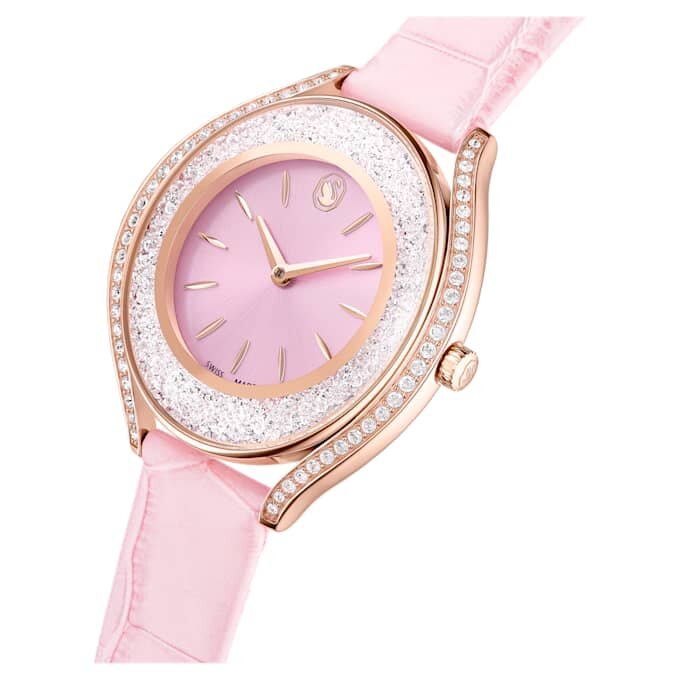 Crystalline Aura Watch Swiss Made, Leather Strap, Pink, Rose Gold-Tone Finish Crystalline Aura Watch Swiss Made, Leather Strap, Pink, Rose Gold-Tone Finish