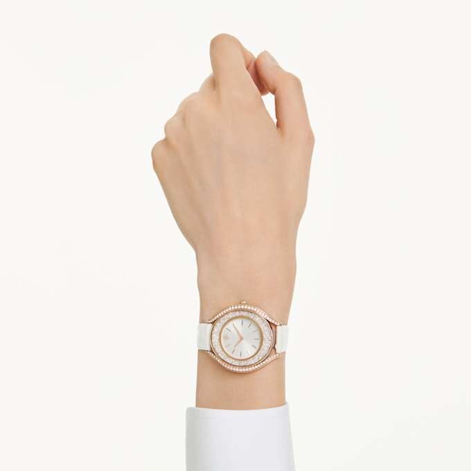 Crystalline Aura Watch Swiss Made, Leather Strap, White, Rose Gold-Tone Finish Crystalline Aura Watch Swiss Made, Leather Strap, White, Rose Gold-Tone Finish