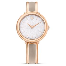 Crystalline Bangle Watch Swiss Made, Metal Bracelet, Beige, Rose Gold-Tone Finish