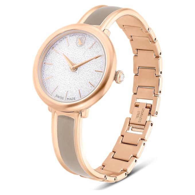 Crystalline Bangle Watch Swiss Made, Metal Bracelet, Beige, Rose Gold-Tone Finish Crystalline Bangle Watch Swiss Made, Metal Bracelet, Beige, Rose Gold-Tone Finish
