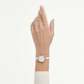 Crystalline Bangle Watch Swiss Made, Metal Bracelet, White, Rose Gold-Tone Finish