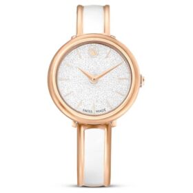 Crystalline Bangle Watch Swiss Made, Metal Bracelet, White, Rose Gold-Tone Finish