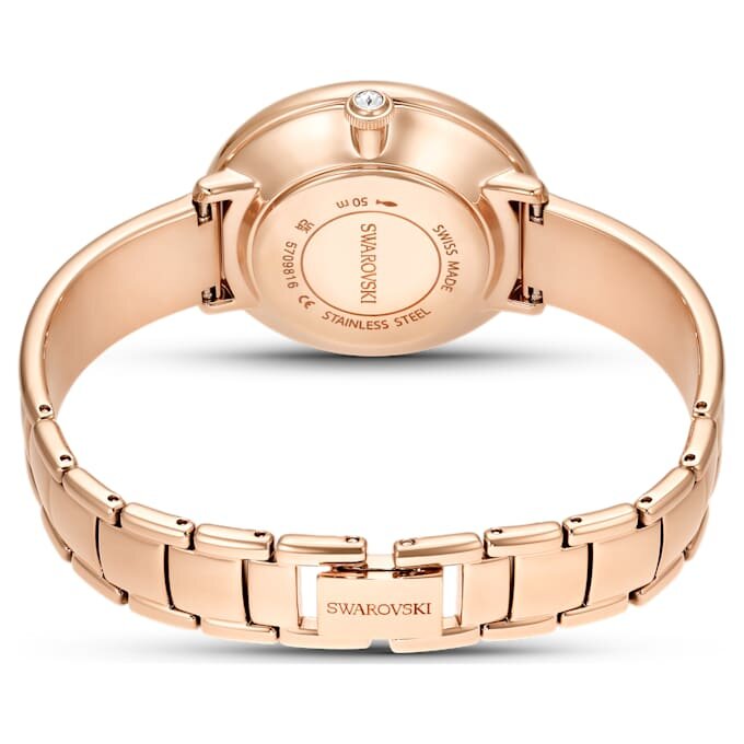 Crystalline Bangle Watch Swiss Made, Metal Bracelet, White, Rose Gold-Tone Finish Crystalline Bangle Watch Swiss Made, Metal Bracelet, White, Rose Gold-Tone Finish